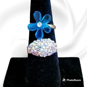 3/$30 VTG Two Rhinestone & Mod Flower Adjustable Rings
